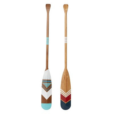 Set of 2 Wood Paddle Novelty Canoe Oar Wall Decors with Arrow and Stripe Patterns - Olivia & May: Coastal Home Accents | Target
