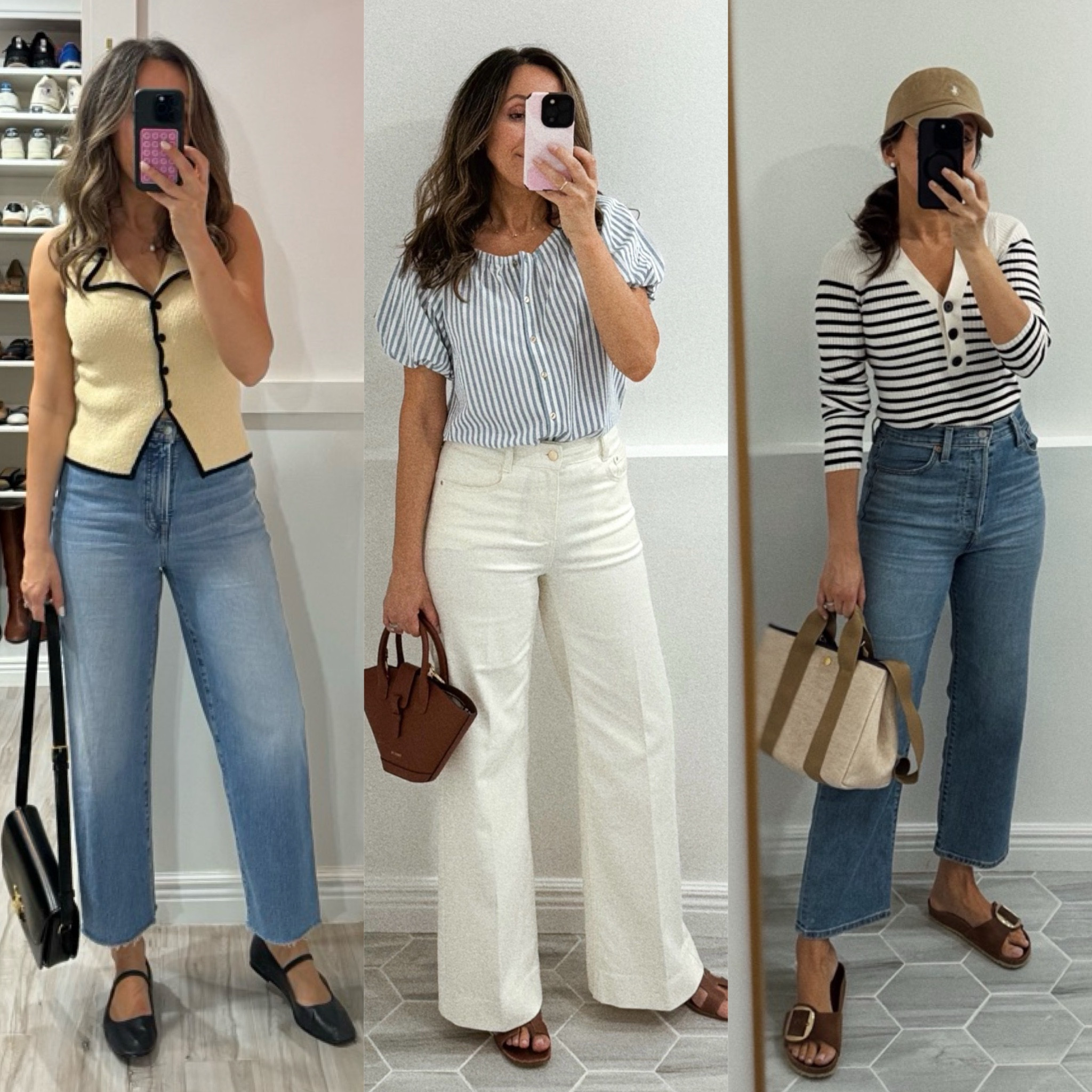 Wide leg jeans recent-ish outfits. 
Everything runs tts.  Wearing 26 in both blue jeans and size 2 in ecru long wide leg jeans.  



#LTKSaleAlert #LTKStyleTip #LTKOver40