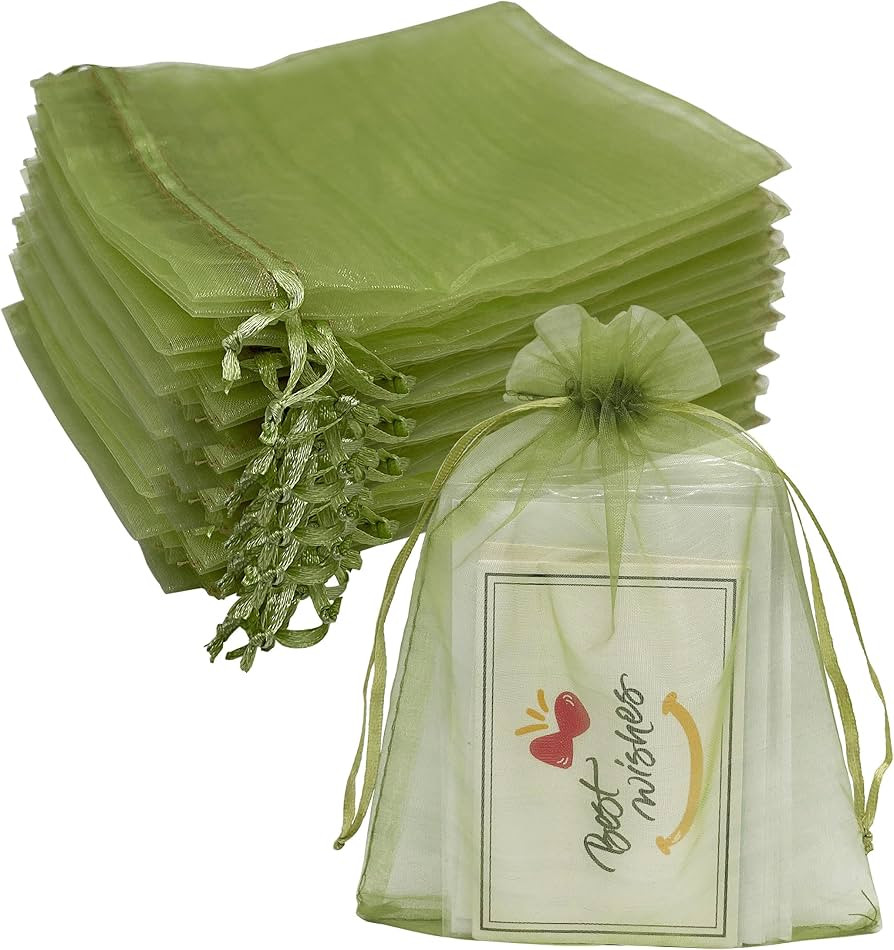 100PCS Olive Green Organza Gift Bags 5''X7'' Party Favor Bag Small Mesh Drawstring Gift Bag for J... | Amazon (US)