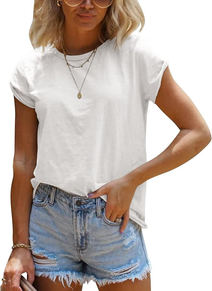 Peacameo Women's Short Sleeve Tee Summer Crewneck T-Shirt Casual Loose Fit Basic Shirts | Amazon (US)
