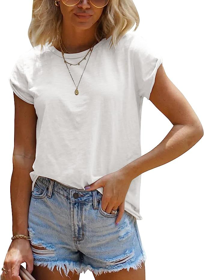 Peacameo Women's Short Sleeve Tee Summer Crewneck T-Shirt Casual Loose Fit Basic Shirts | Amazon (US)
