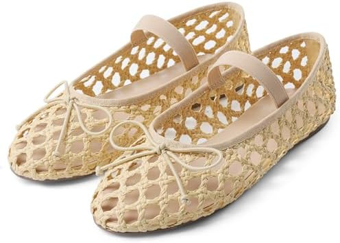 AMINUGAL Womens Woven Ballet Flat Shoes Round Toe Mary Janes Flats Elastic Band Dressy Comfortabl... | Amazon (US)