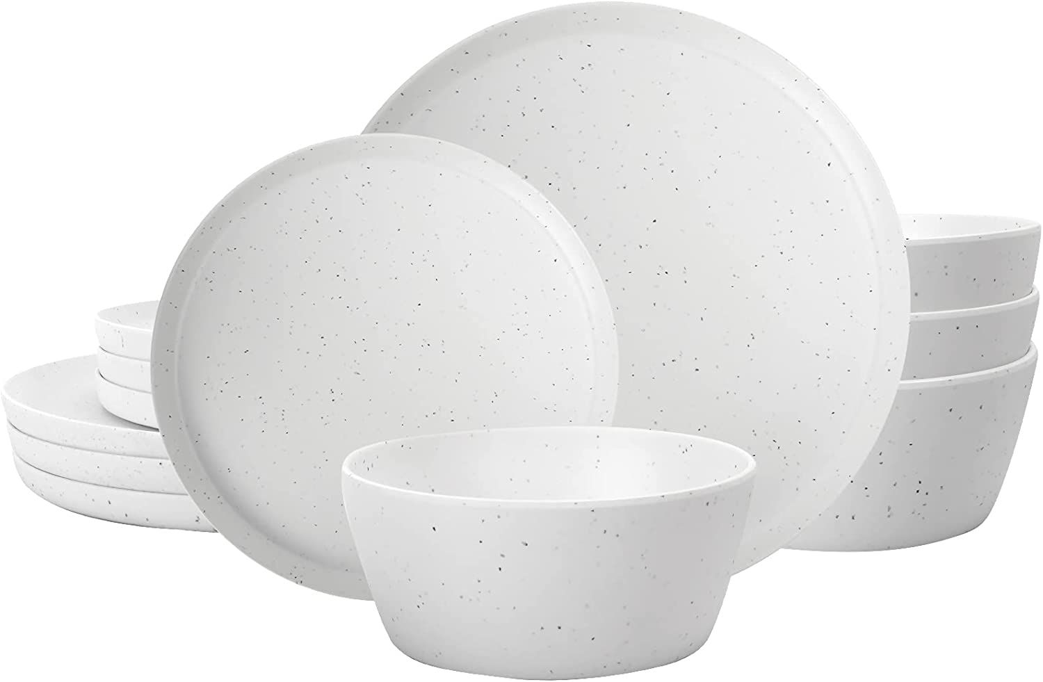 Melamine Dinnerware Set - 12 pcs Melamine Plates Indoor and Outdoor use Matte White SPECKLED DESI... | Amazon (US)