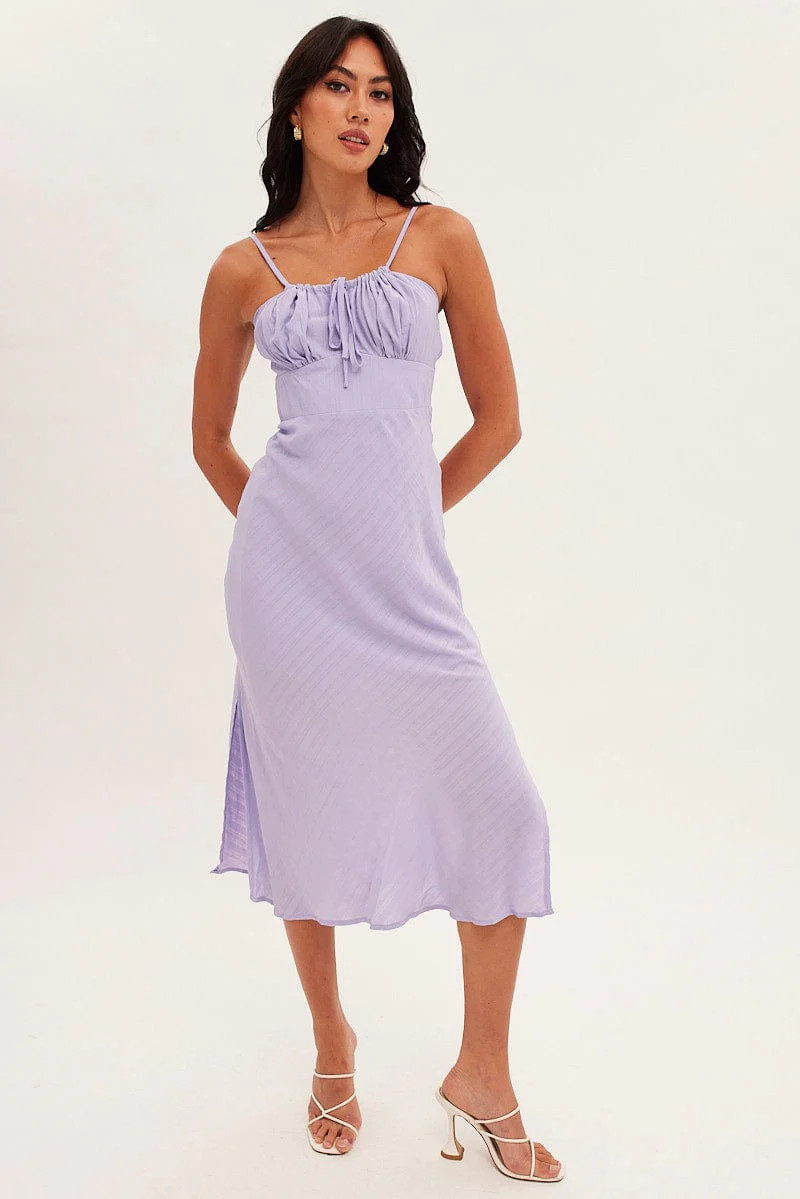 Purple Midi Dress Sleeveless Ruched Bust | Ally Fashion (US, Australia & New Zealand)