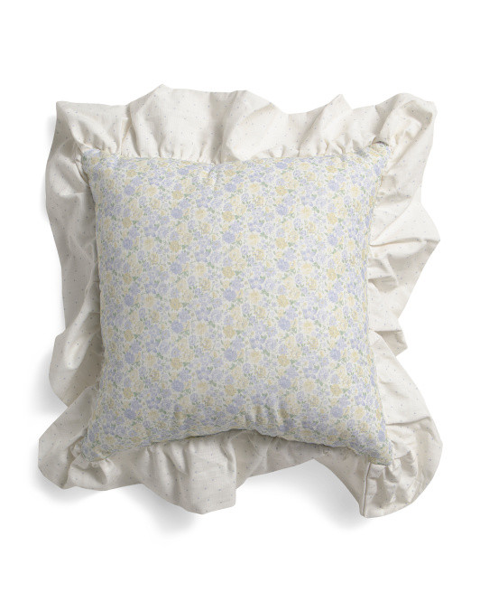 16x16 Floral Print Exaggerated Crochet Ruffle Pillow | TJ Maxx