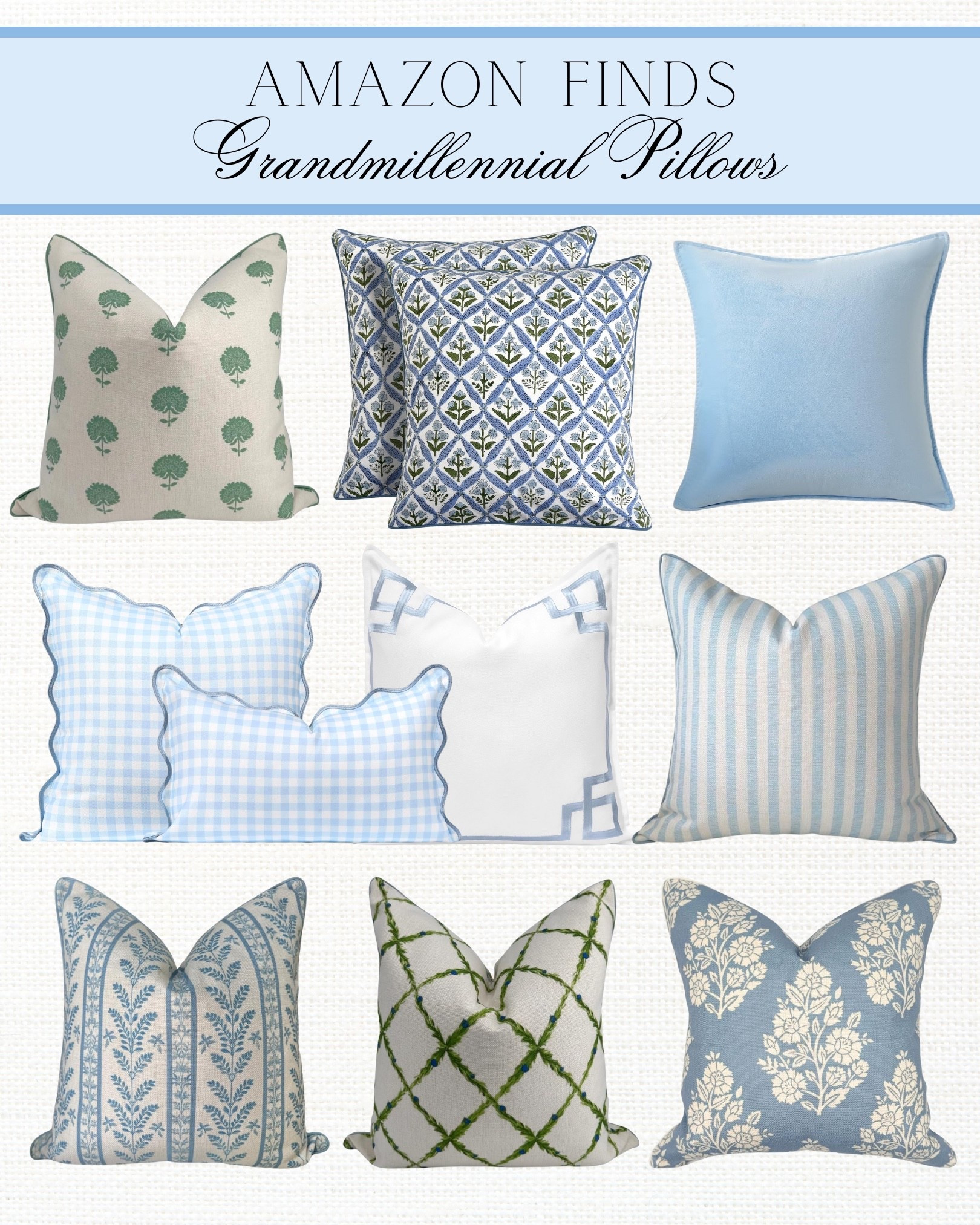 Grandmillennial pillows, great for layering together! 

Block print pillow, blue velvet pillow, gingham pillow, blue & white decor, Grandmillennial decor

#LTKFindsUnder50 #LTKHome