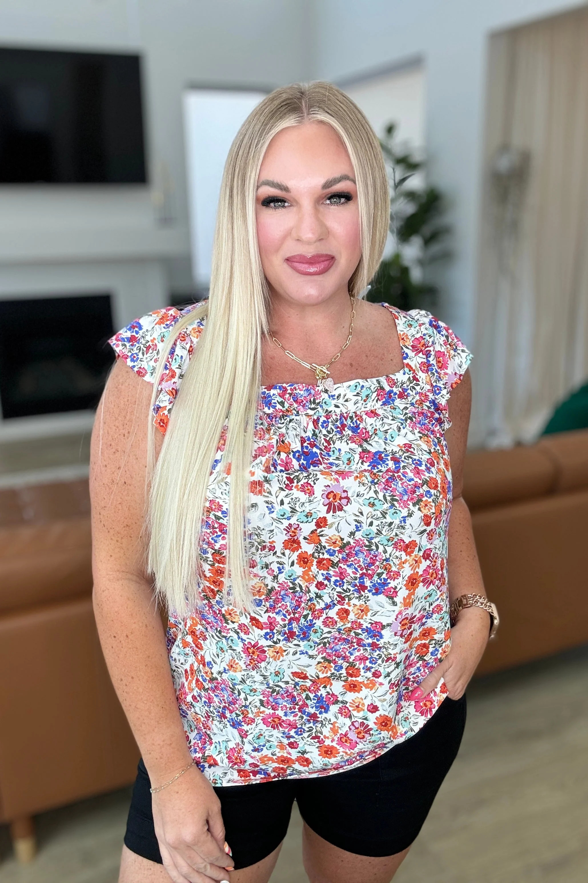Take A Risk Floral Square Neck Top Medium | Fabulous Finds Boutique