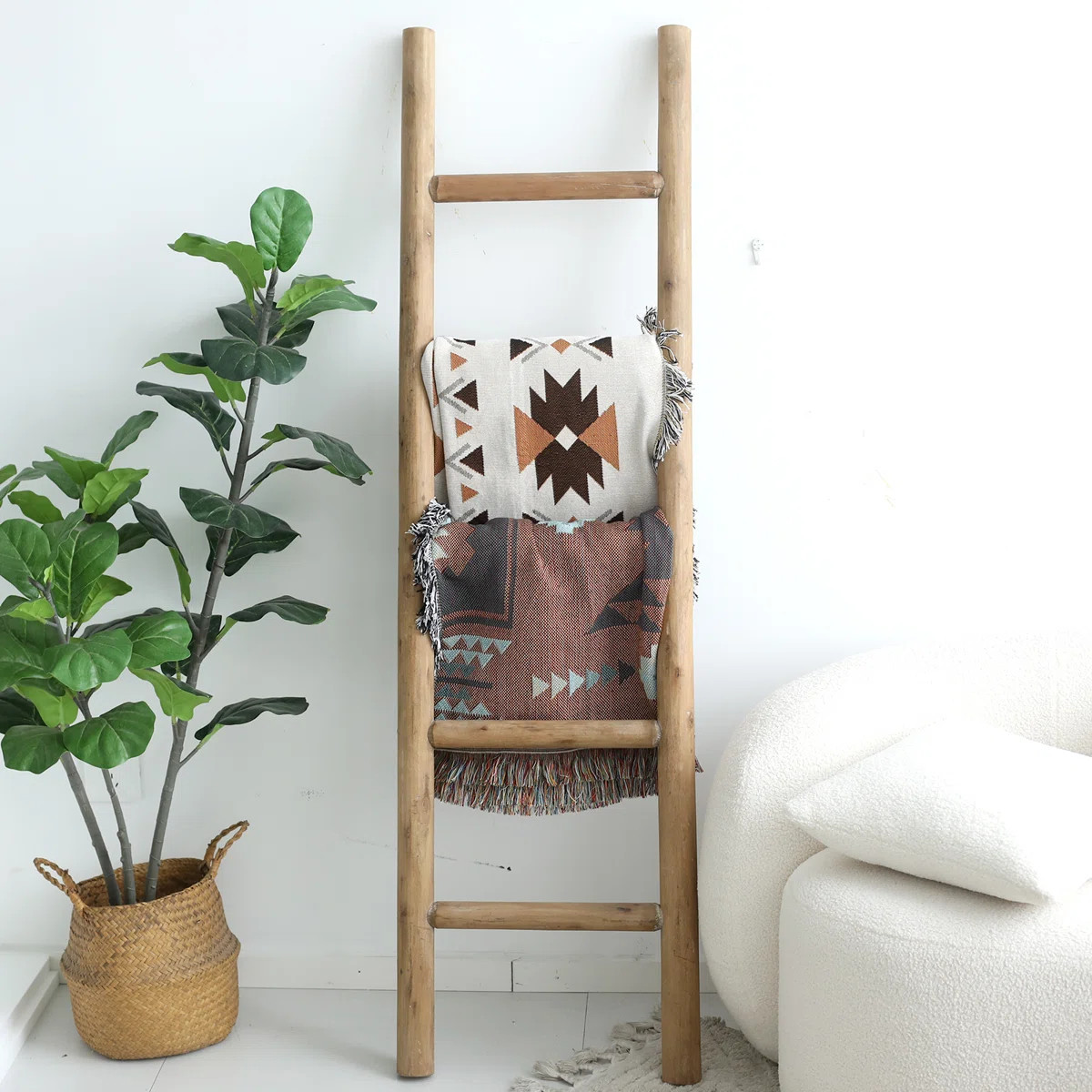 Wooden Blanket Ladder, 57In Freestanding Rustic Storage Rack, Versatile For Blankets, Towels, And... | Wayfair North America