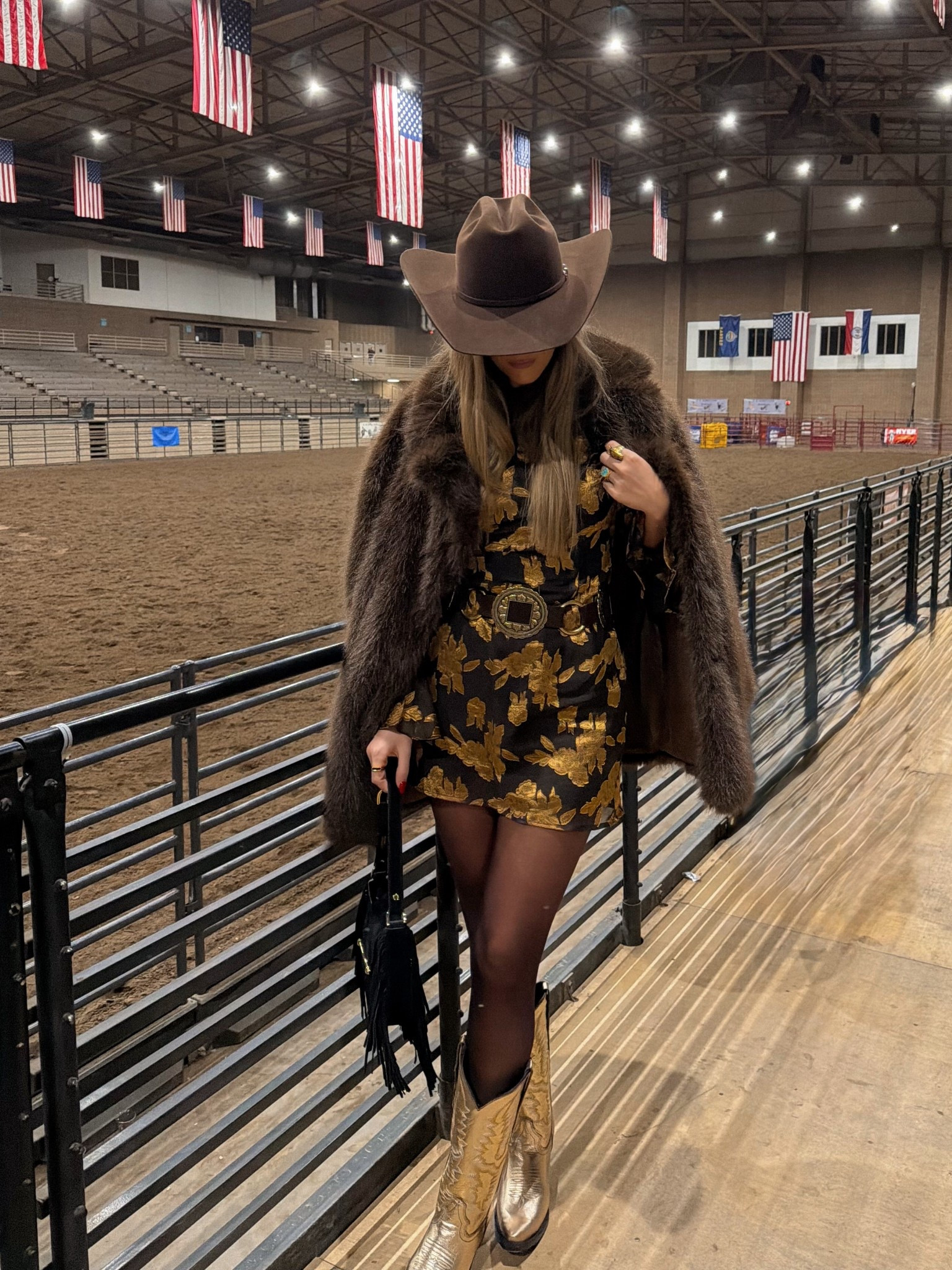 nye at the rodeo! size small in the dress, small in the fur coat. boots are Monstellar but i linked similar! belt in an XS. hat is from rods 

#LTKSeasonal #LTKTall #LTKSaleAlert
