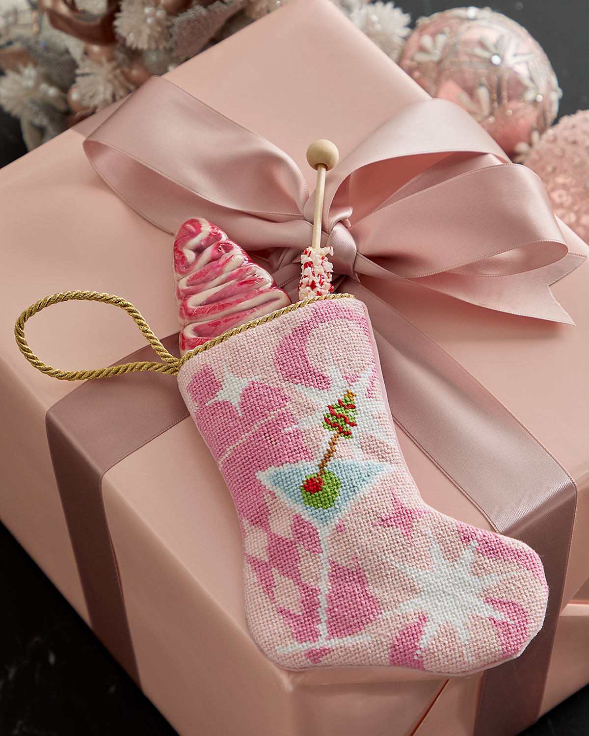 Pink Holly Jolly Molly Martini" Mini Bauble Stocking | Neiman Marcus