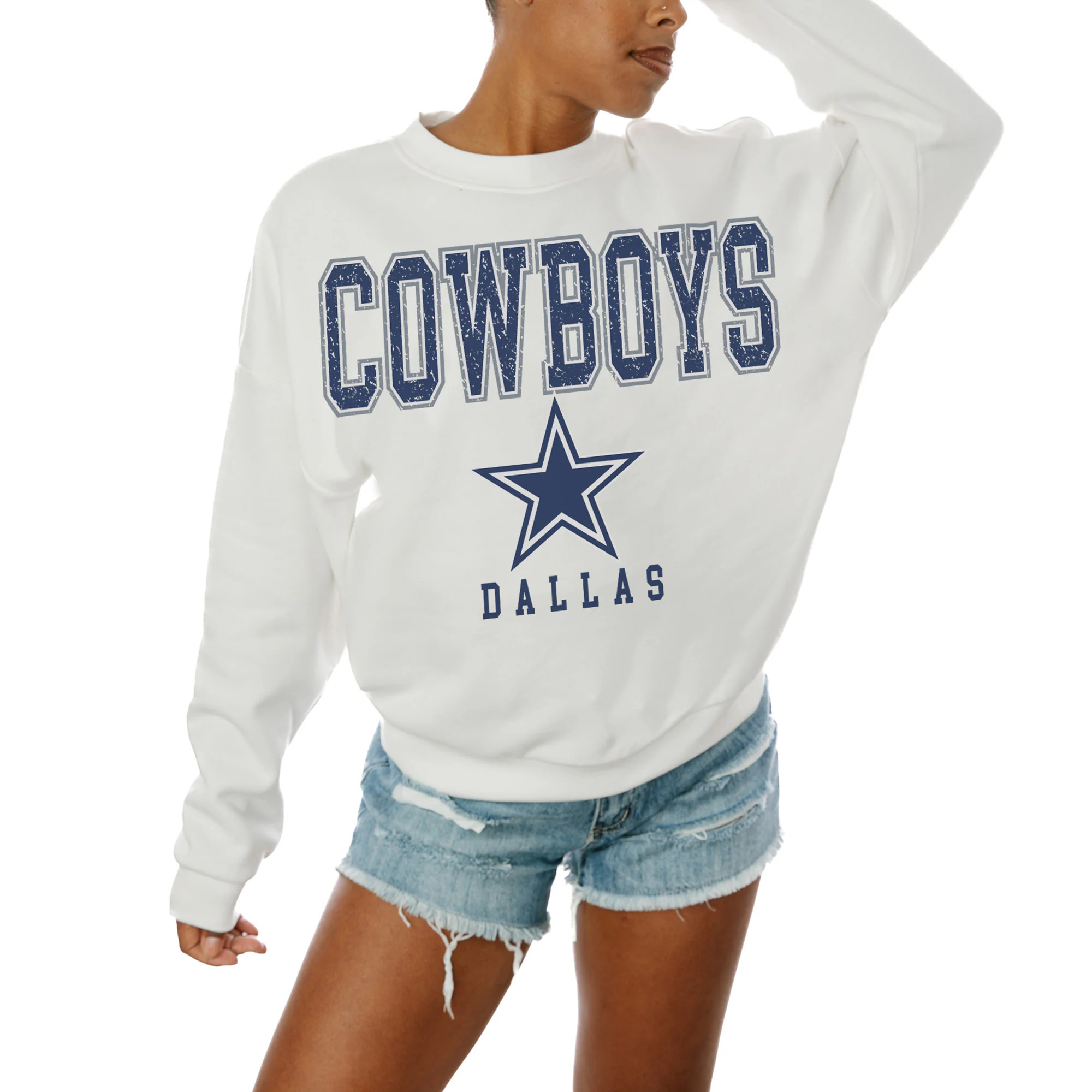 Women's Dallas Cowboys  Gameday Couture White  Sunday Drives Oversized Crewneck Pullover Sweatshi... | NFL Shop