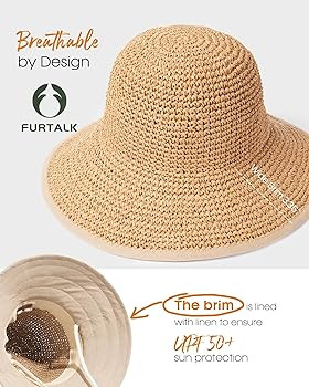 FURTALK Summer Straw Beach Sun Hats for Women UPF 50 Floppy Wide Brim Travel Bucket Hat Foldable ... | Amazon (US)