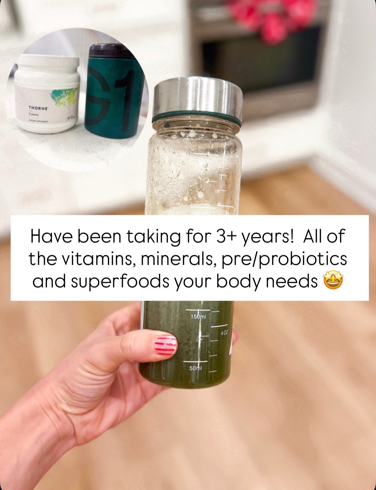 Aging backwards and here’s how! Some of my favorite anti-aging must haves! My creatine powder and AG1 green drink. I mix one scoop of each together with water and drink! I also mix in 5 drops vitamin D and take 1 tsp of iron in the side.

#LTKselfcare #LTKmorningroutine #LTKActive