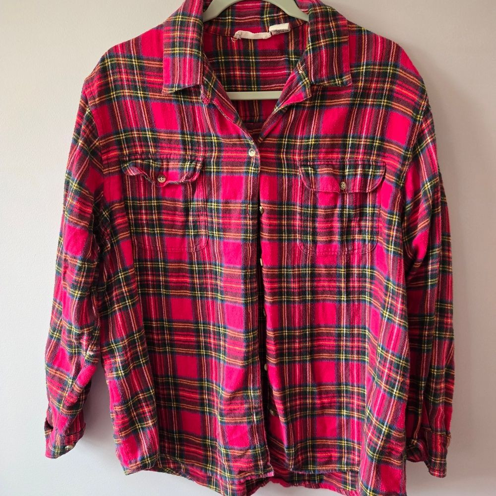 Weekend Provisions Red Plaid Cotton Flannel Button Down Shirt - Large | Poshmark
