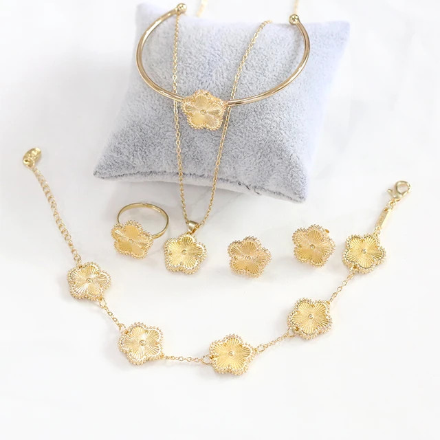 Juego de plantas chapadas en oro y plata para mujer, 5 piezas, flor de ciruelo, cadena de acero i... | Aliexpress EU