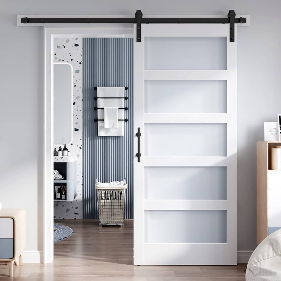 36x84 Inch Glass Sliding Barn Door Slab and 6.6ft Hardware Kit Included, 5 Frosted Glass, LVL Woo... | Amazon (US)