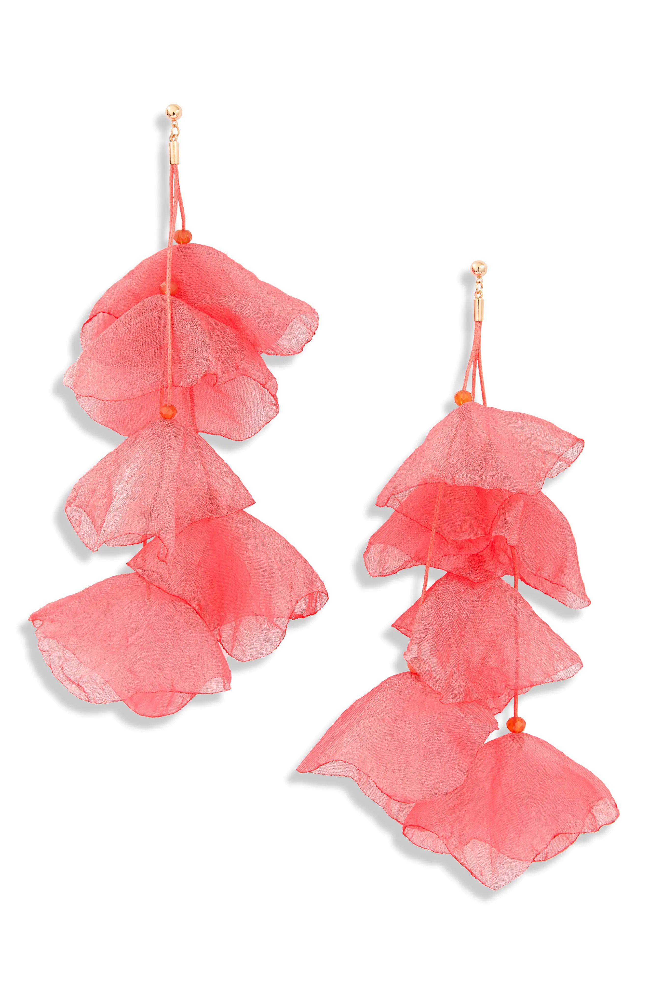 Stella + Ruby Lily Chiffon Flower Earrings in Gold/Coral Sorbet at Nordstrom | Nordstrom