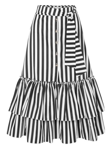 Caroline Constas - Ruffled Striped Cotton-poplin Midi Skirt - Black | NET-A-PORTER (US)