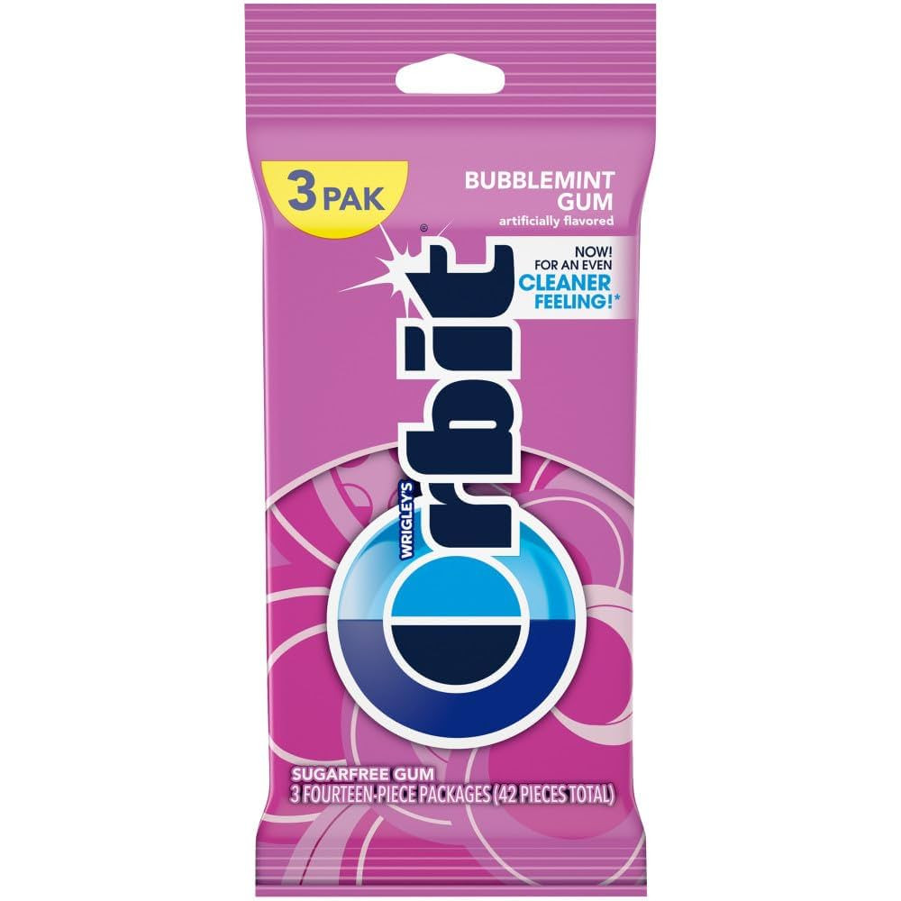 ORBIT Bubblemint Chewing Gum Sugar Free, 3 Packs of 14-Pieces (42 Total Pieces) | Amazon (US)