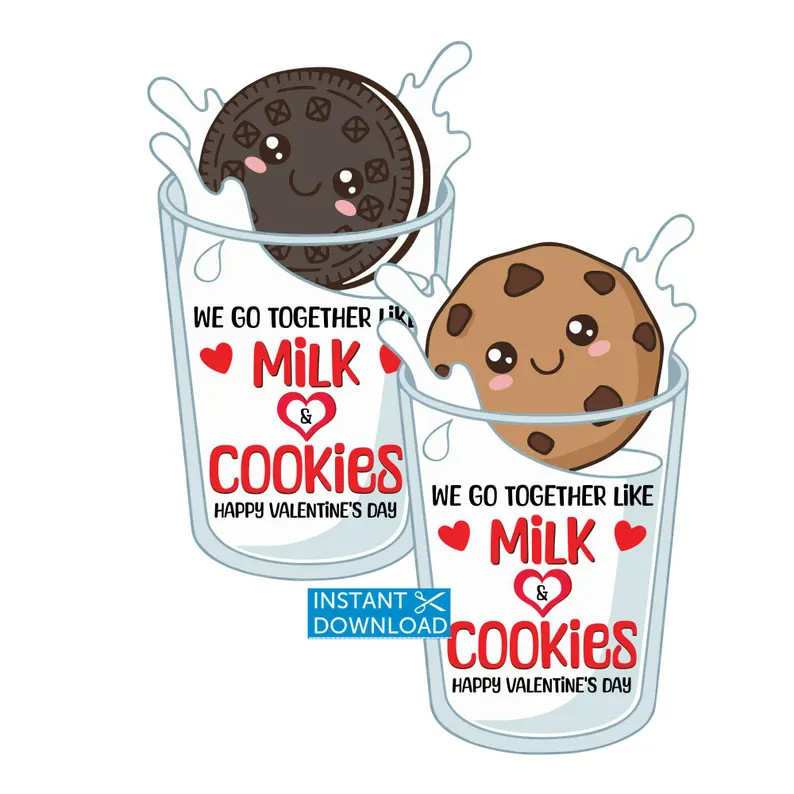 Milk Cookies Valentine Treat Tag Kids Classroom Valentines School Cookie Favors Student Teacher P... | Etsy (US)