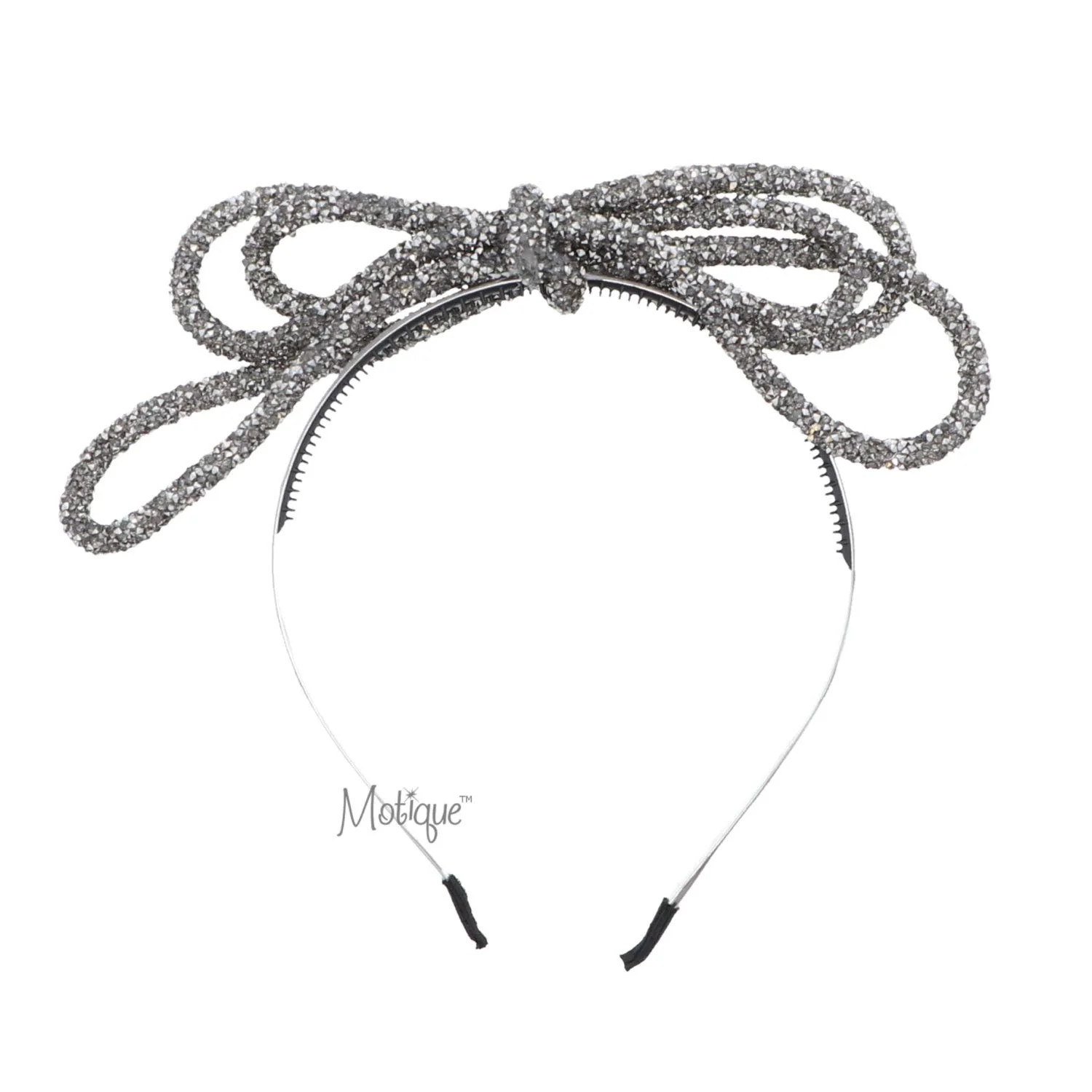 Motique Accessories Fancy Gem Crusted Holiday Bow Headband Hair Band - Grey - Walmart.com | Walmart (US)