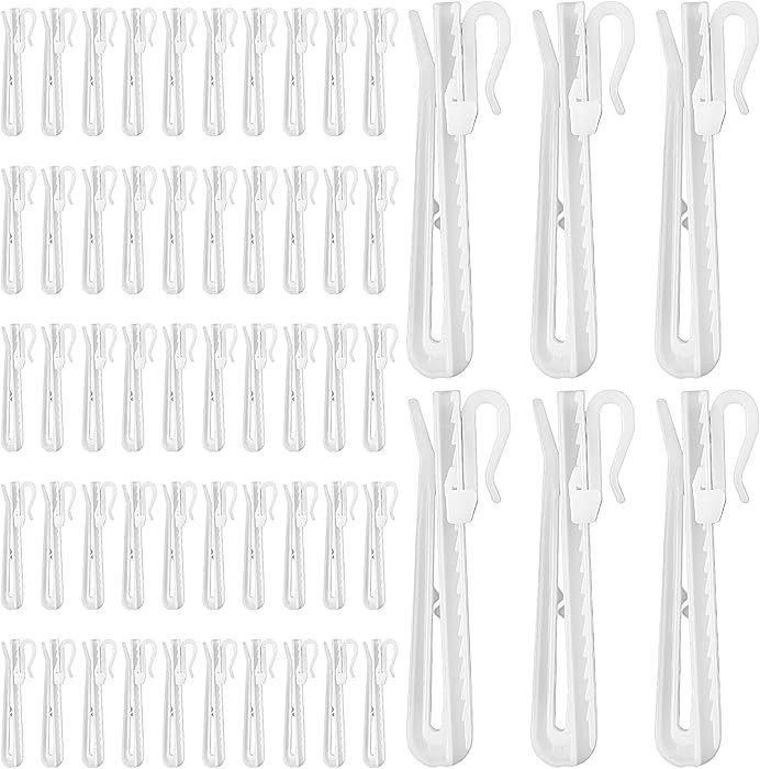 50 Pcs Plastic Curtain Hooks Adjustable Pinch Pleat Curtain Clips for Drapes Windows Doors Shower... | Amazon (US)