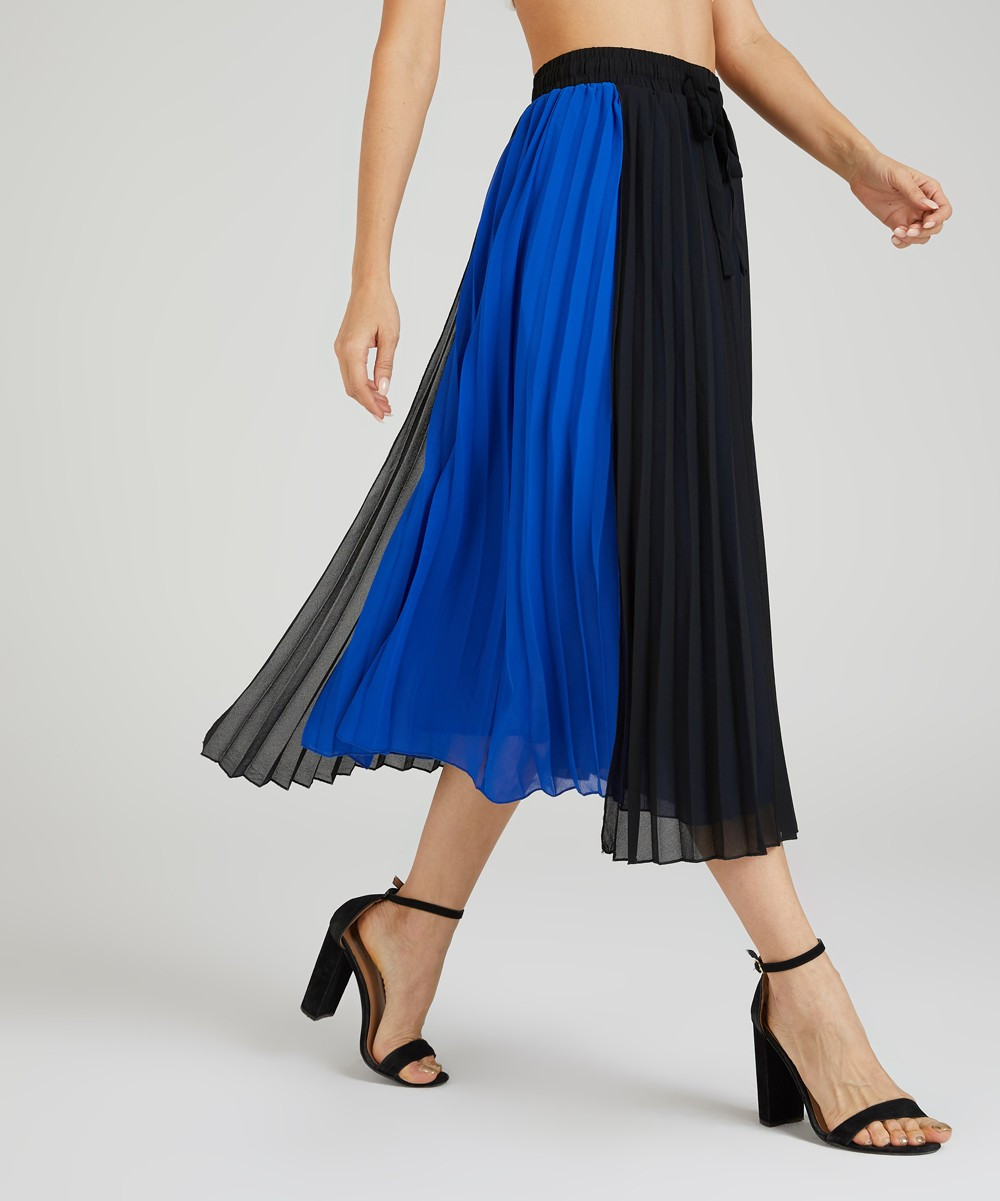 Suzanne Betro Women's Casual Skirts 101BLACK/ROYAL - Black & Royal Blue Color Block Pleated Skirt -  | Zulily
