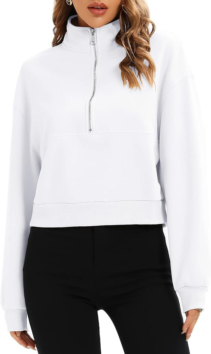 Artfish Women's Pullover Cropped Hoodies Casual Fleece Lined Half Zipper Long Sleeves Sweatshirts | Amazon (US)