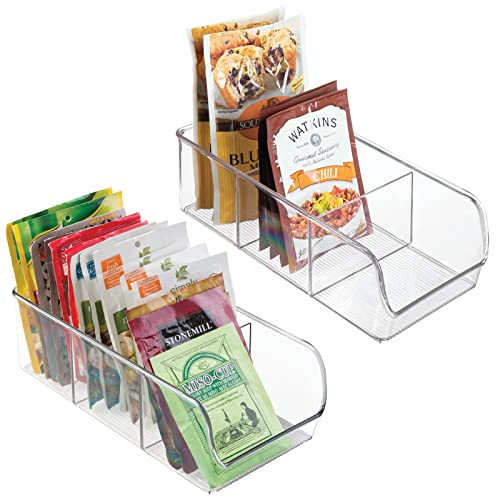 mDesign Plastic Food Storage Bin Organizer with 3 Compartments for Kitchen Cabinet, Pantry, Shelf, Drawer, Fridge, Freezer Organization - Holds Snack Bars - Ligne Collection - 2 Pack - Clear | Amazon (US)