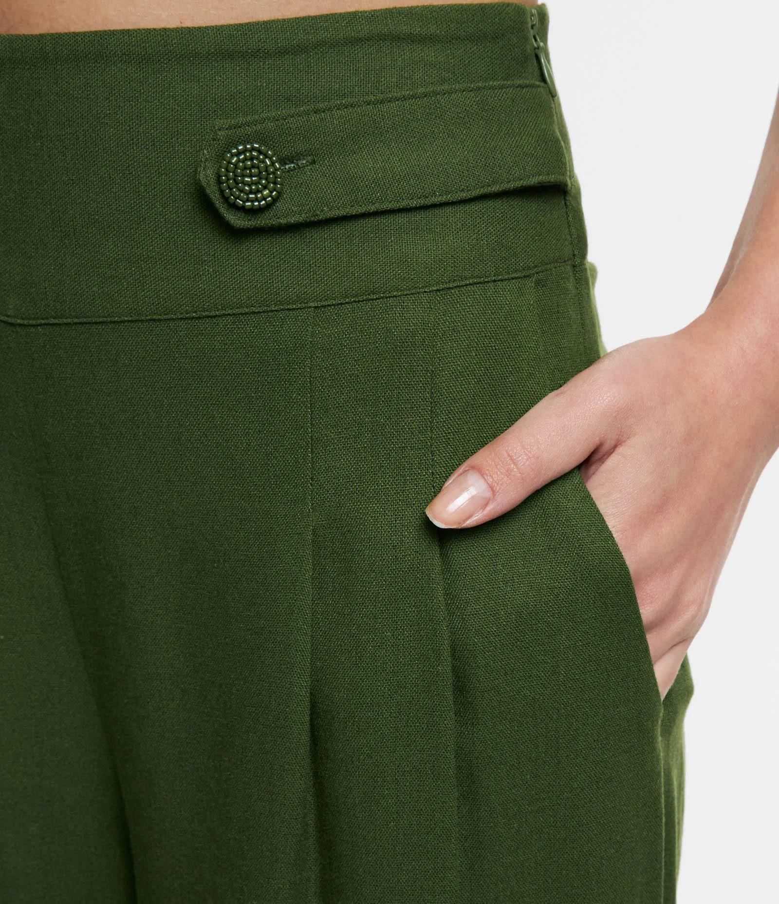 Calça Pantalona em Viscose e Linho com Cós Largo e Botões com Miçangas Verde - Lojas Renner | Renner (BR)