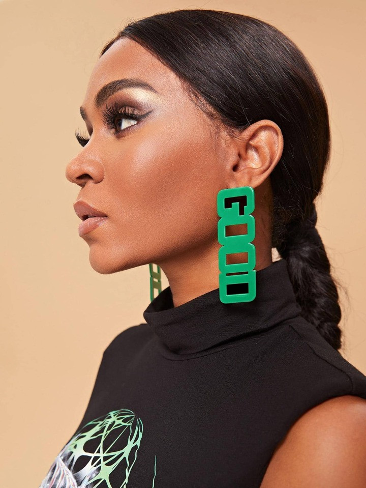1pair Monochrome Good Letter Pattern Polyresin Exaggerated Sexy Statement Earrings For Women | SHEIN