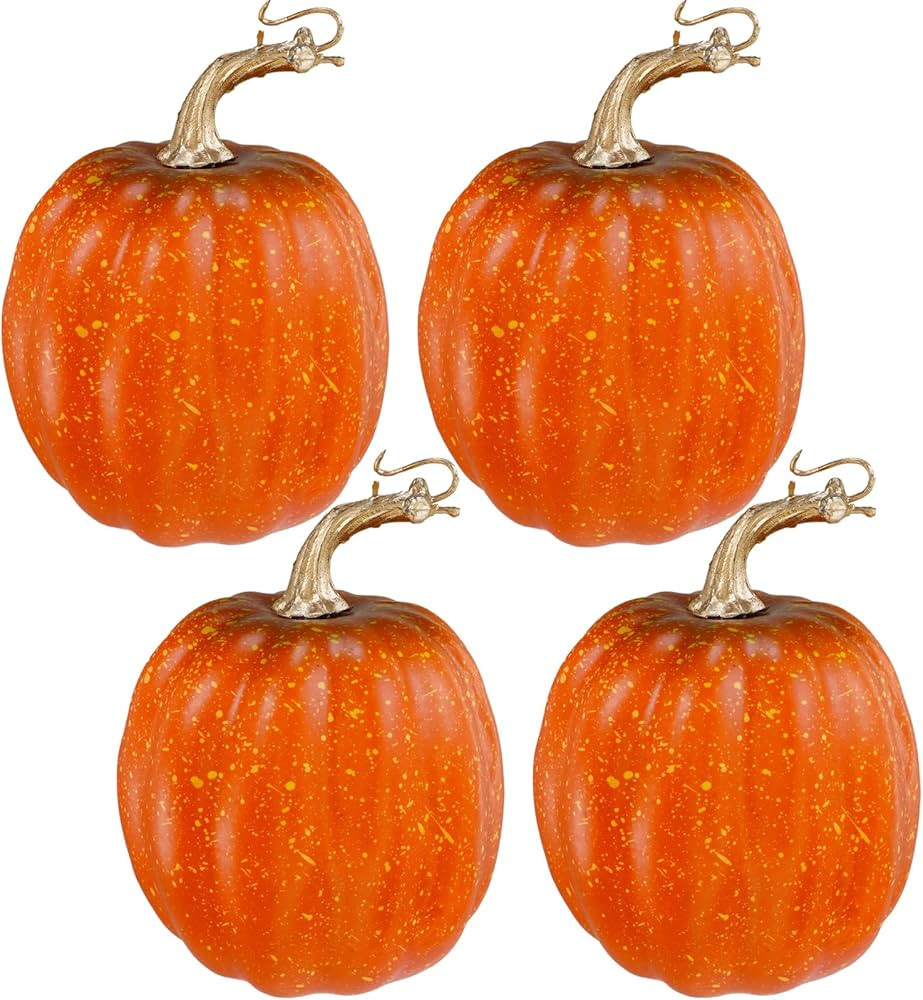 Winlyn 4 Pcs Artificial Rustic Decorative Halloween Pumpkins Harvest Orange Pumpkins Faux Foam Pu... | Amazon (US)