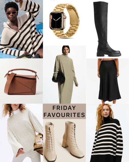 FRIDAY FAVOURITES! Wardrobe must haves for autumn from striped knitwear to flat knee high boots, the must have designer handbag and knitted dresses!

#LTKitbag #LTKshoecrush #LTKSeasonal
