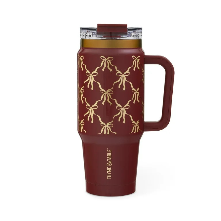 Thyme & Table 32 fl oz Stainless Steel Luna Tumbler with Handle and Dual Straw Lid, Red Bow | Walmart (US)