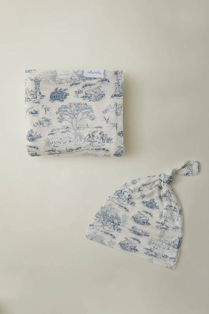 Bleu Toile Swaddle + Hat Set | Solly Baby