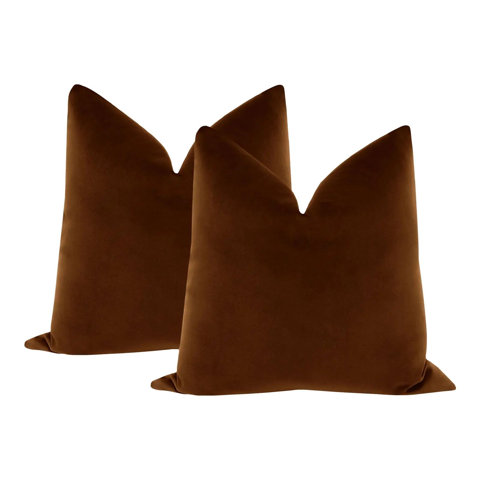 22" Cognac Designer Velvet Pillows - a Pair | Chairish