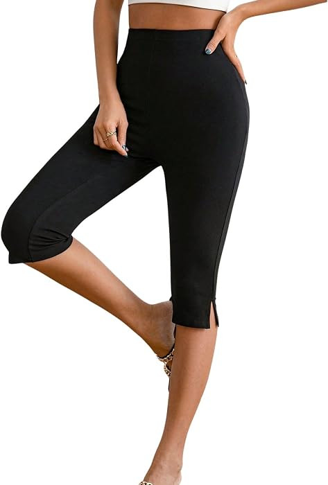 Verdusa Women's Capri Leggings High Waisted Knee Length Shorts Capri Pants | Amazon (US)
