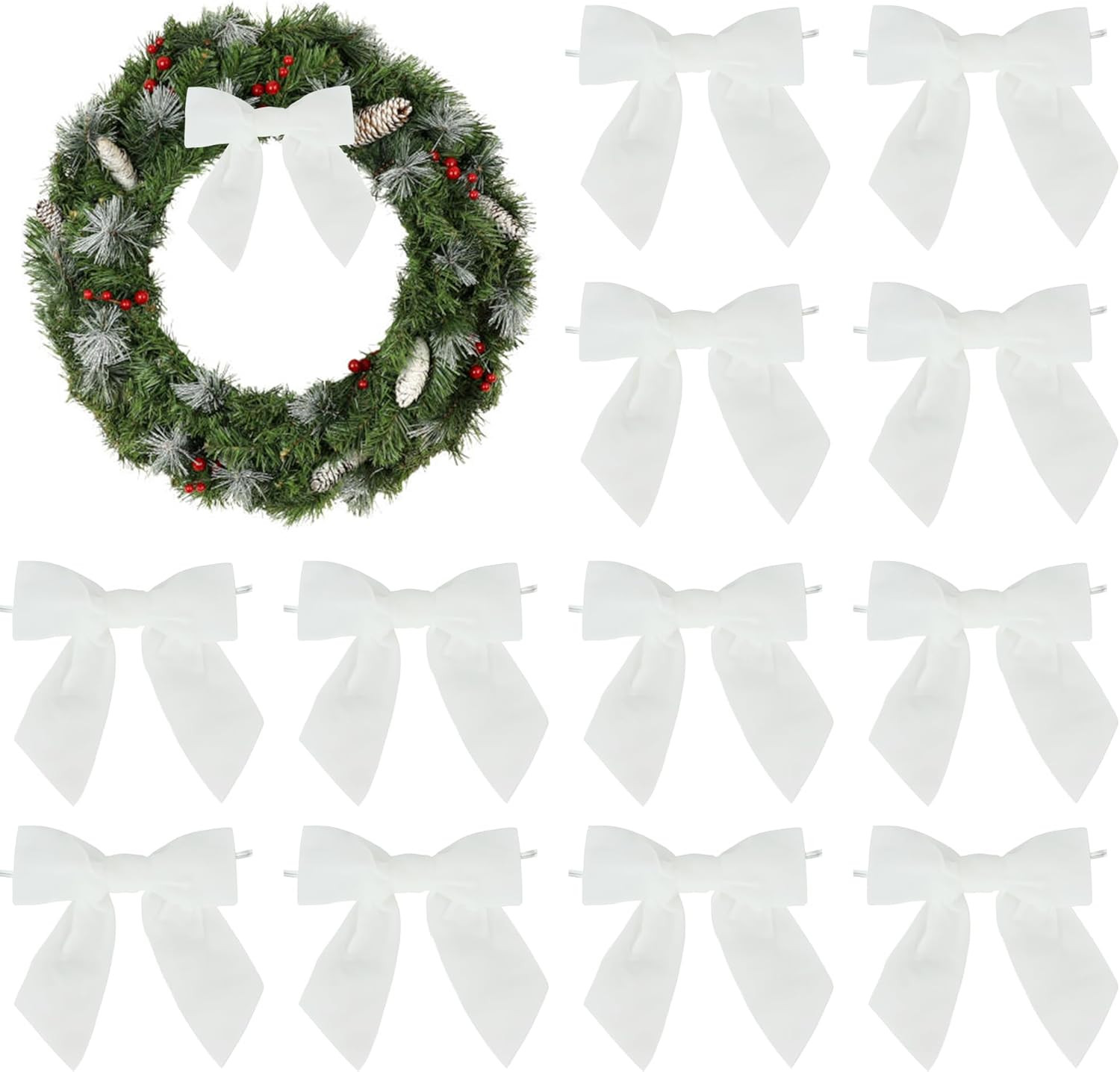 AIMUDI White Velvet Bows 4.5" Christmas Bows for Tree Premade Bows for Wreaths Twist Tie Bows for... | Amazon (US)