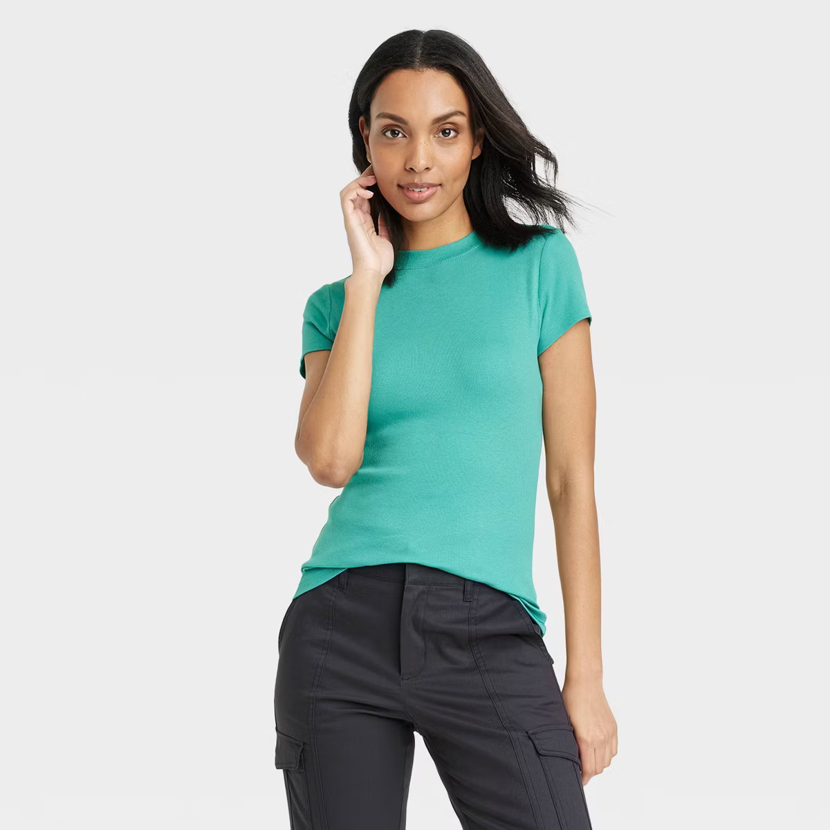 Women's Slim Fit Short Sleeve Ribbed T-Shirt - A New Day™ Purple XS | Target