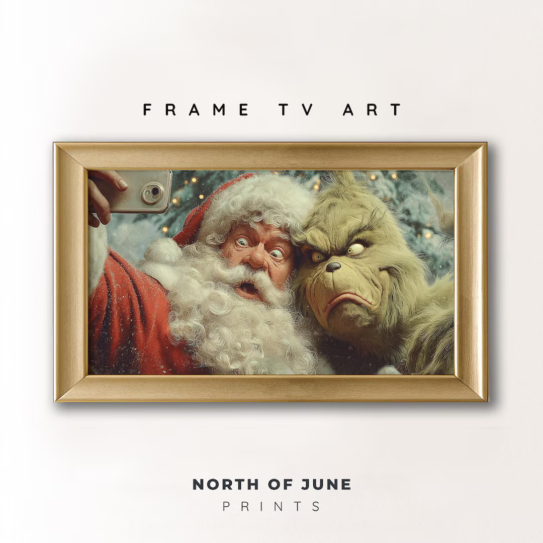Funny Santa Claus and Grinch Selfie Frame TV Art, Holiday Christmas TV Art Tableau, Festive Winte... | Etsy (US)