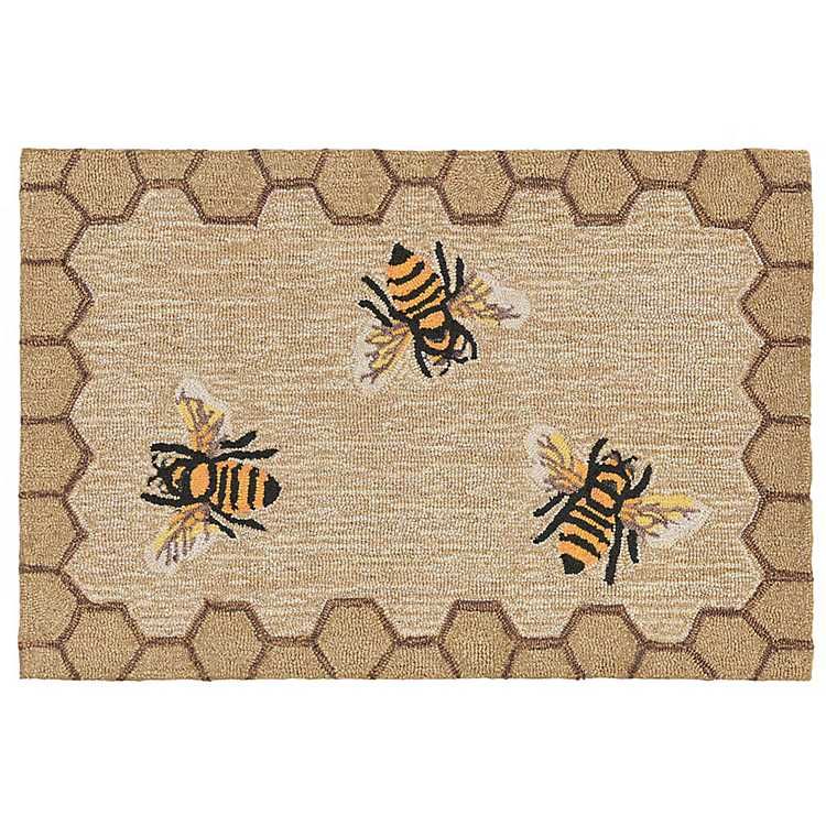 New! Natural Honeycomb & Bees Outdoor Accent Rug | Kirkland's Home