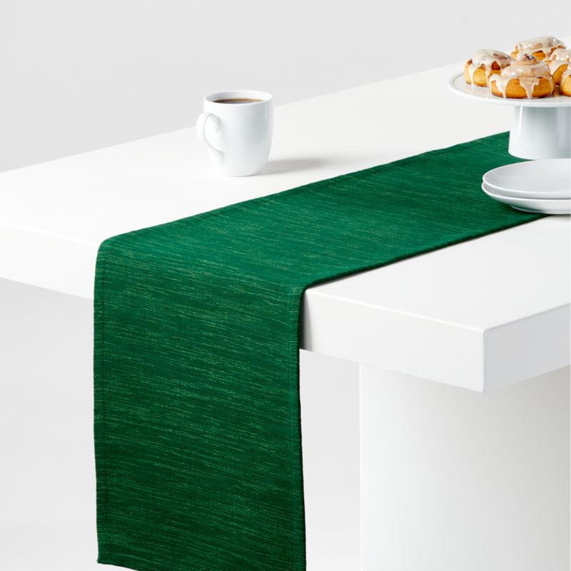 Aspen Green Cotton Christmas Table Runner 90" + Reviews | Crate & Barrel | Crate & Barrel