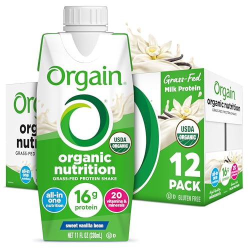Orgain Organic Nutritional Protein Shake, Vanilla Bean - 16g Grass Fed Whey Protein, Meal Replacement, 20 Vitamins & Minerals, Fruits & Vegetables, Gluten Free, Non-GMO, 11 Fl Oz (12 Pack) | Amazon (US)