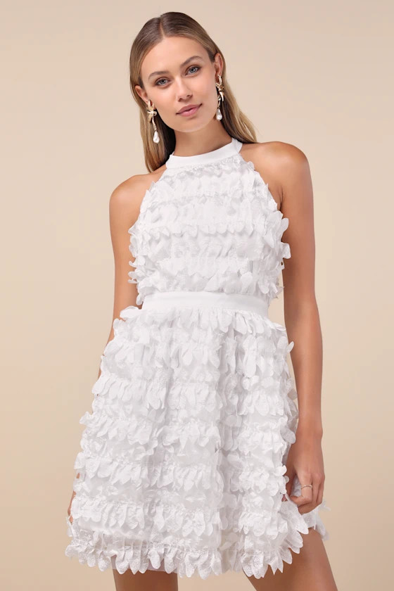 Dearly Adored White Applique Halter Sleeveless Mini Dress | Lulus