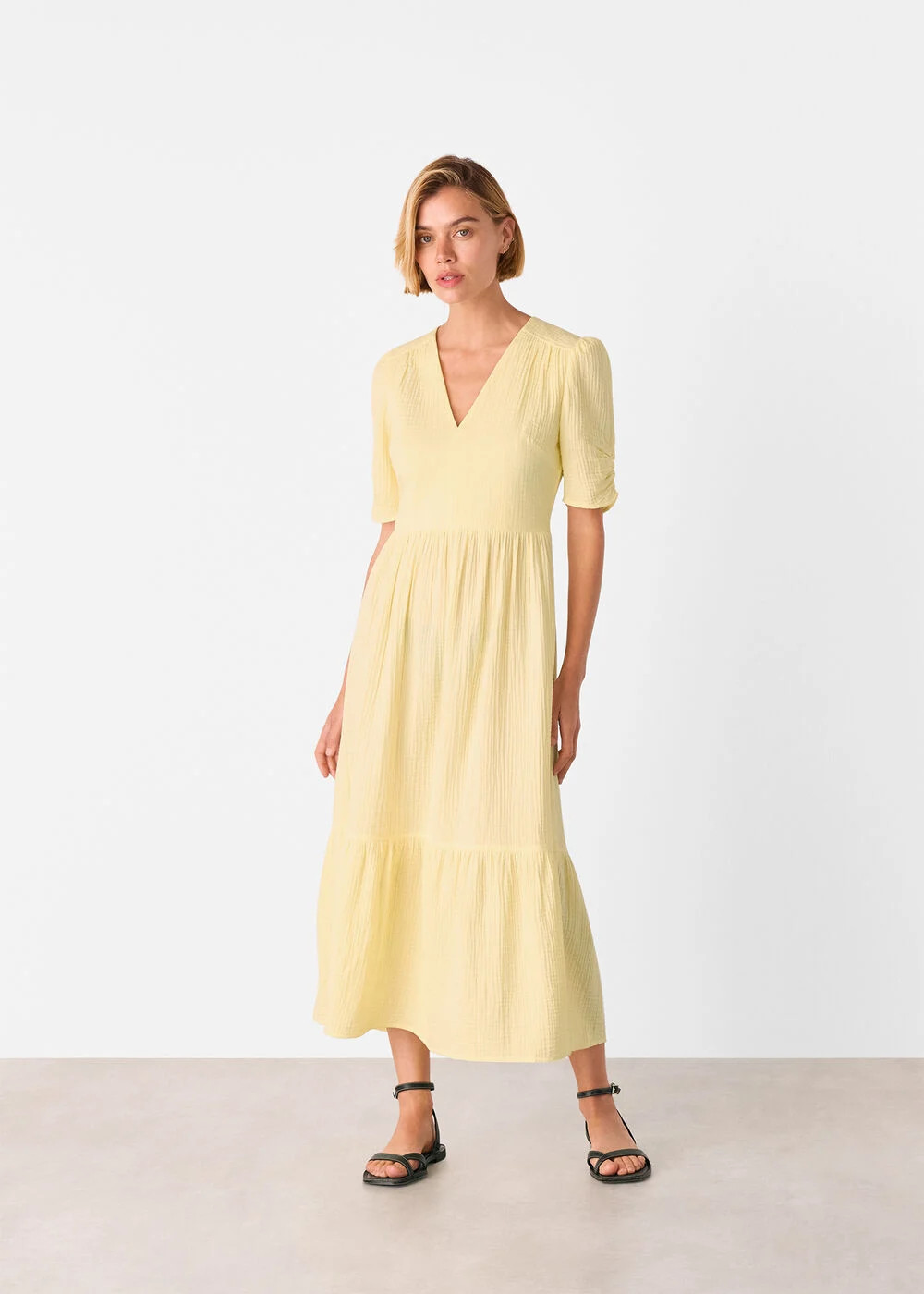 Butter Textured Cotton Midi Dress | WHISTLES | Whistles UK | | Whistles