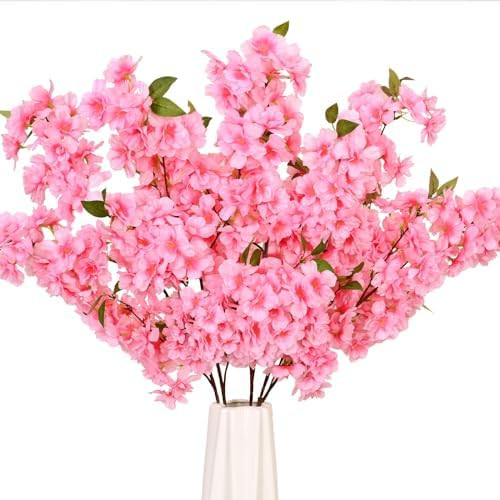 Sunm Boutique Pink Faux Cherry Blossom Branches, Artificial Cherry Blossom Stems Cherry Blossom F... | Amazon (US)