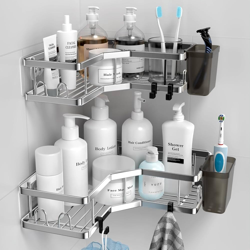 FINIBO Shower Shelf, No Drilling, Pack of 2, Self-Adhesive Corner Shelf, Bathroom Organiser, Show... | Amazon (DE)