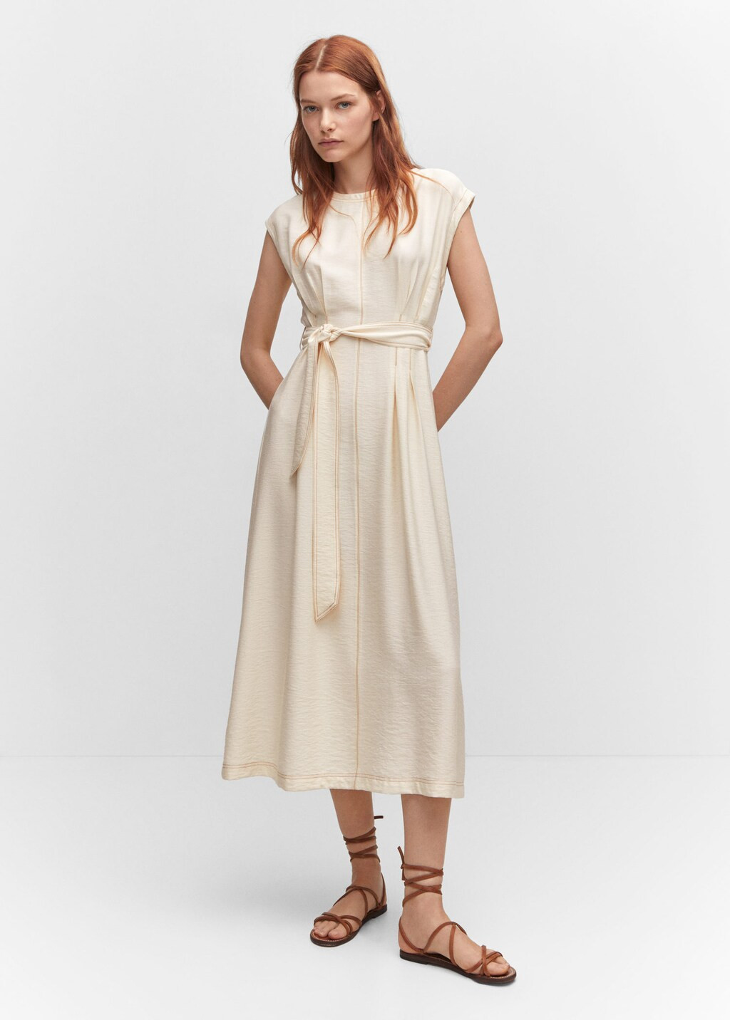 Dress seams belt bow -  Women | Mango USA | MANGO (US)