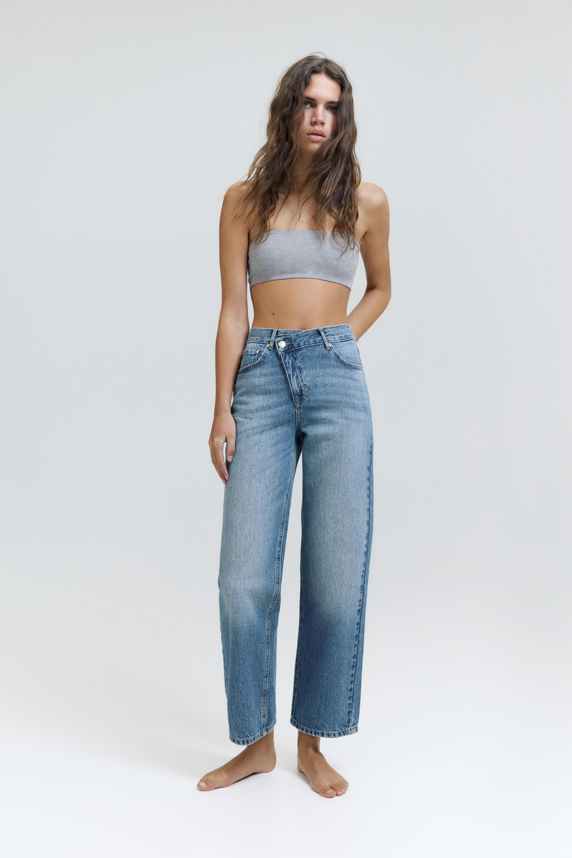 Straight-leg jeans with crossover waistband | Pull&Bear United Kingdom | PULL and BEAR UK