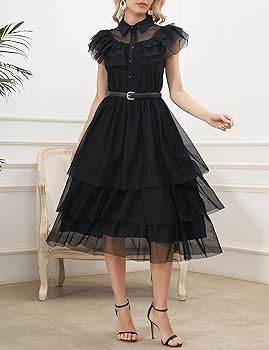 Aphratti Womens Wednesday Addams Dance Dress Adult Outfit Cute Halloween Costumes Black Peter Pan... | Amazon (US)